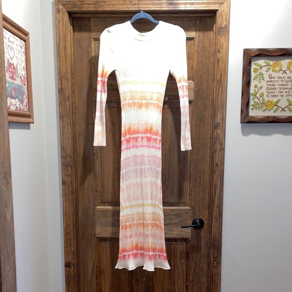 Anthropologie Long Sleeve Dress in White and Orange